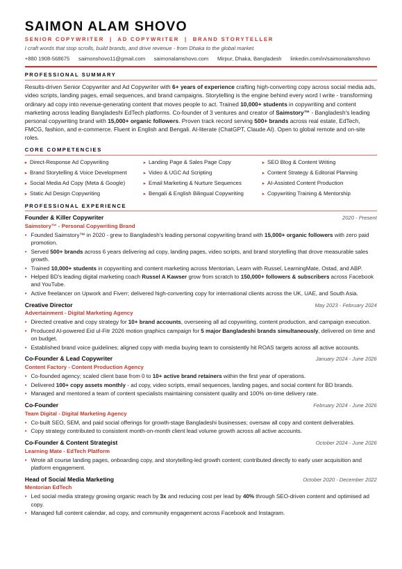 First page of Saimon Alam Shovo's CV